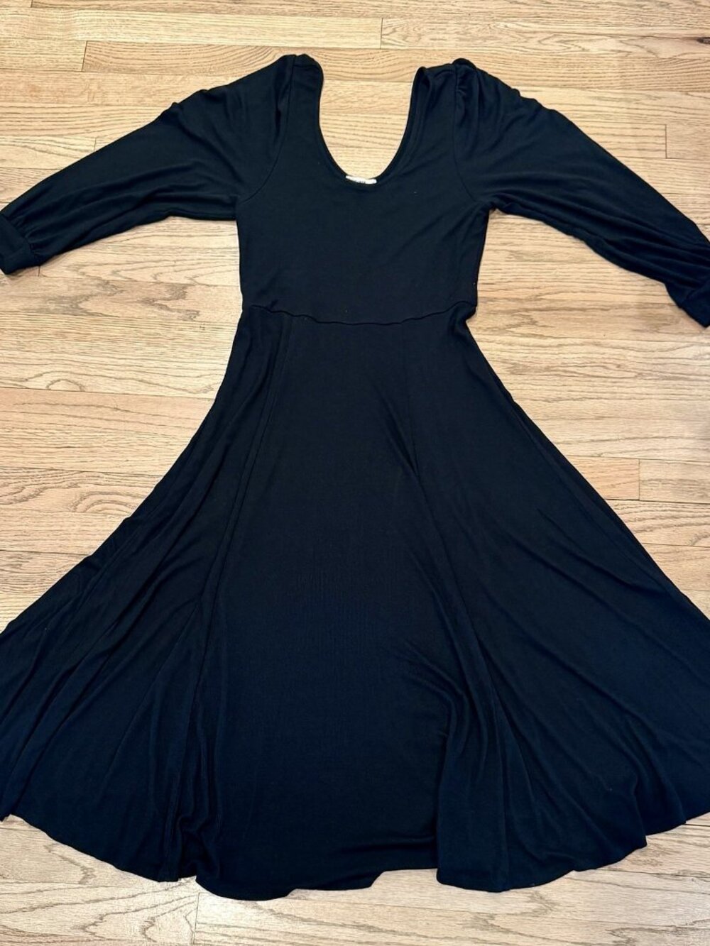 Marine Layer Black Puff Sleeve Fit and Flare Midi Dress L